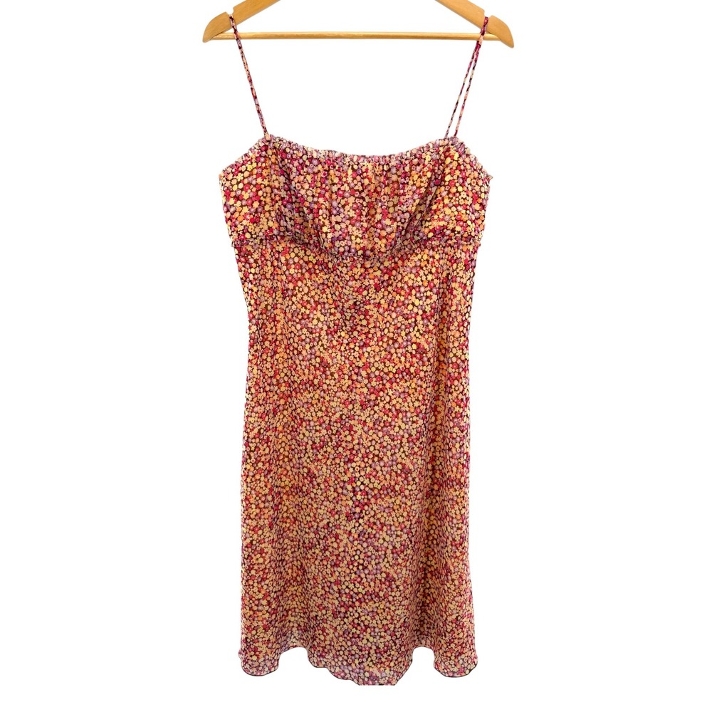 VTG ABS by Allen Schwartz Y2K Floral Slip Mini Dress Sz 14 Cowl Neck 90s Cottage